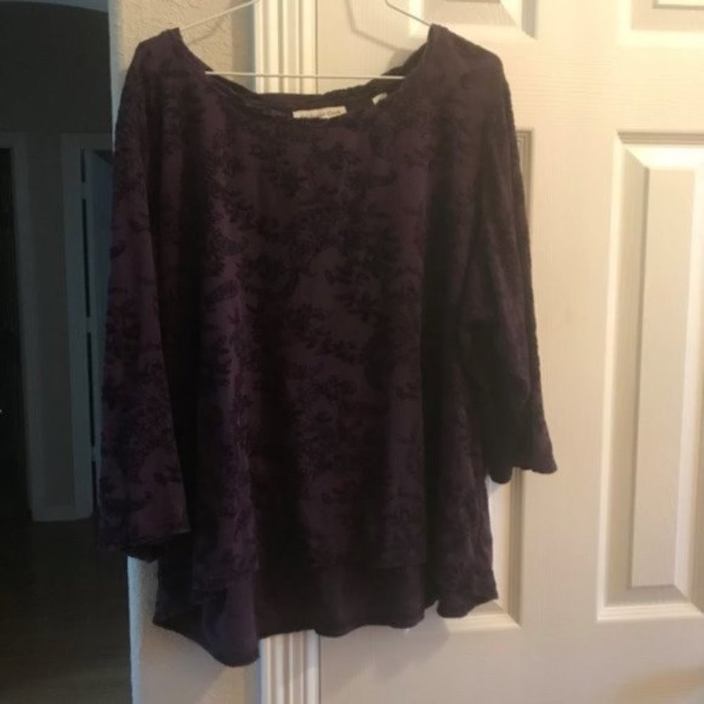Coldwater Creek Purple 3/4 Sleeve Textured top XL